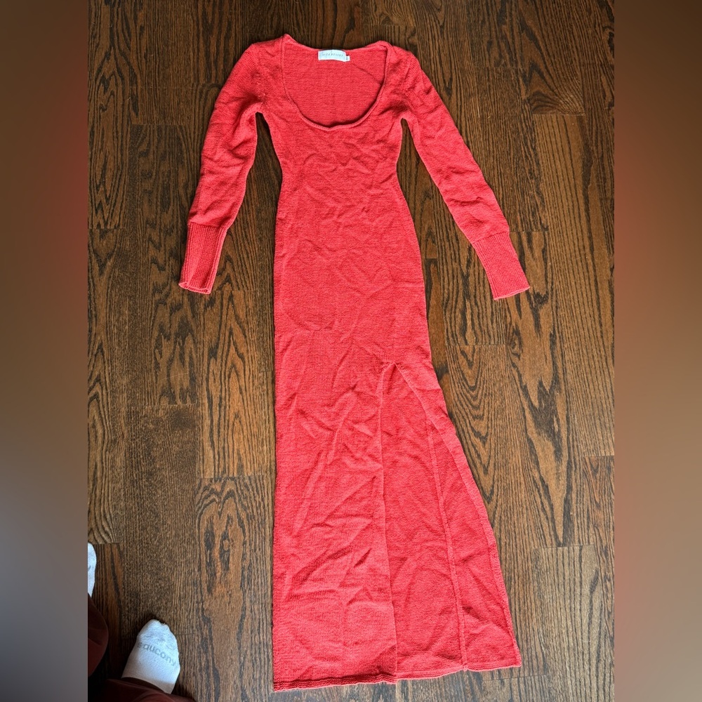 Long Sleeve Scoop Neck Red Maxi Dress